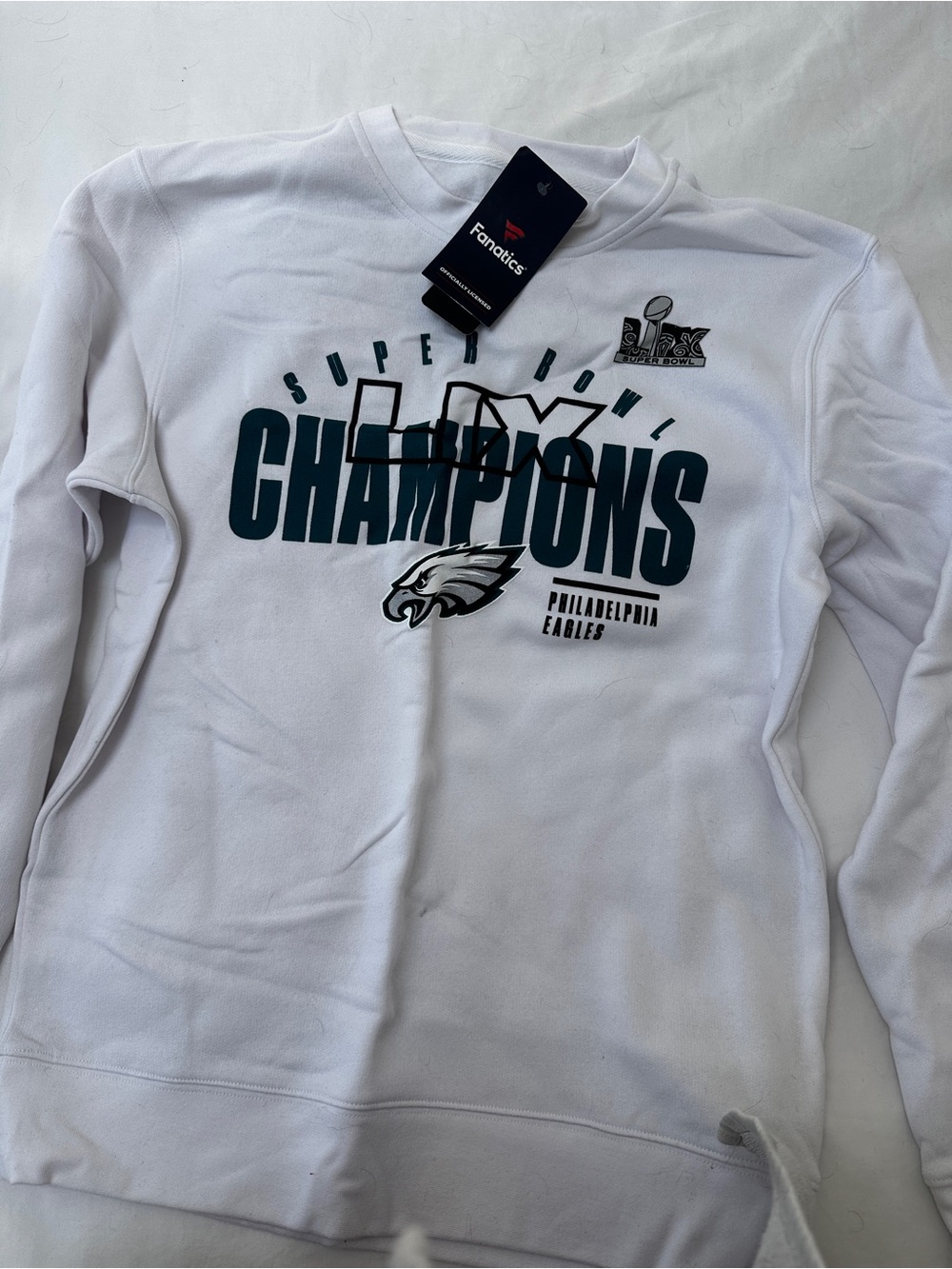 Fanatics Philadelphia Eagles White Teal Super Bowl Champions Crewneck